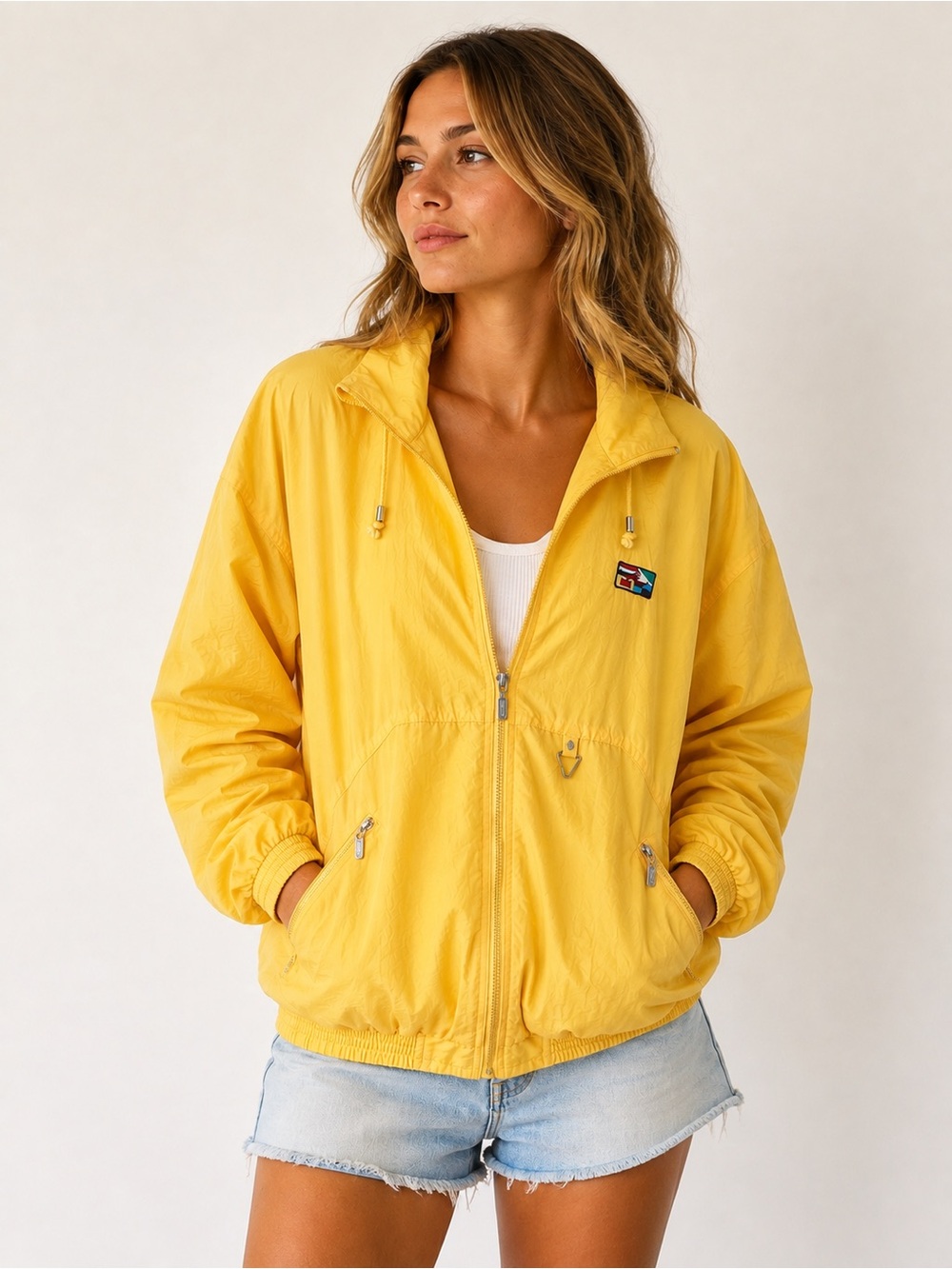 Vintage Catalina Women’s XL Yellow Nylon Windbreaker Jacket 80s 90s Nautical